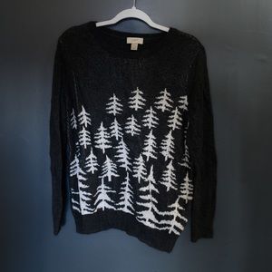 ann taylor LOFT pine tree charcoal grey sweater